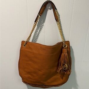 Michael Kors Camel Pebbled Leather Chain Shoulder Bag w/ Tassel Charm